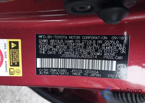 2018 Toyota Mirai from USA, damaged, VIN JTDBVRBD6JA005214